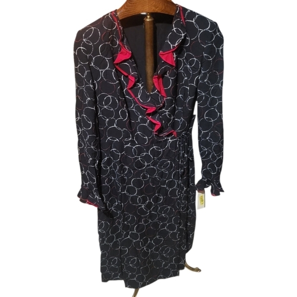 due per due Dresses & Skirts - Due Per Due Veste Navy Blue Ruffled Silk Wrap Midi Dress Cap Sleeve Size 10